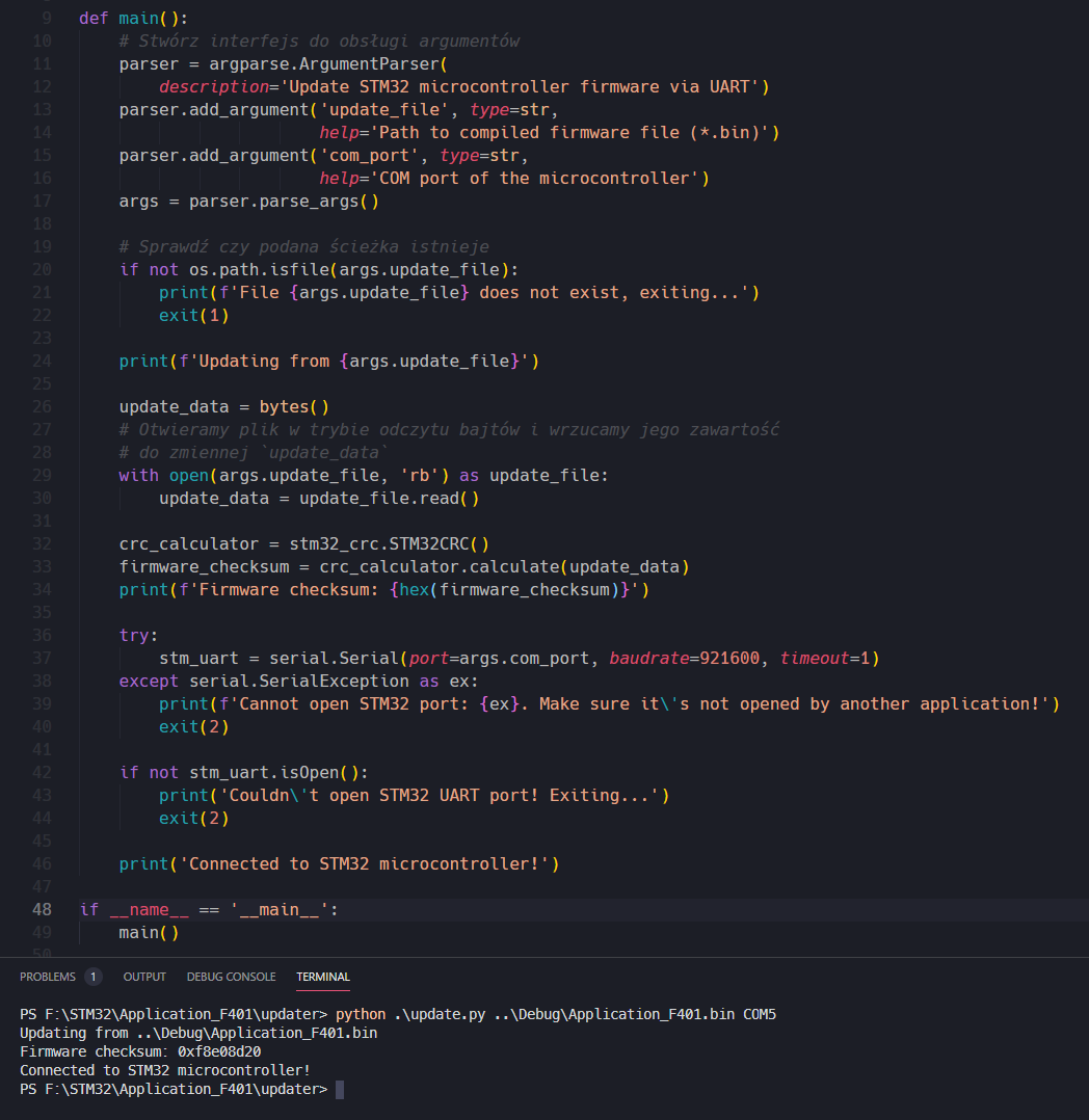updater serial connected